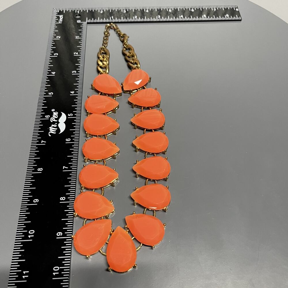Statement‎ Bib Necklace Gold Tone Peach Teardrop Faceted Stones Adjustable Chain - Picture 6 of 7